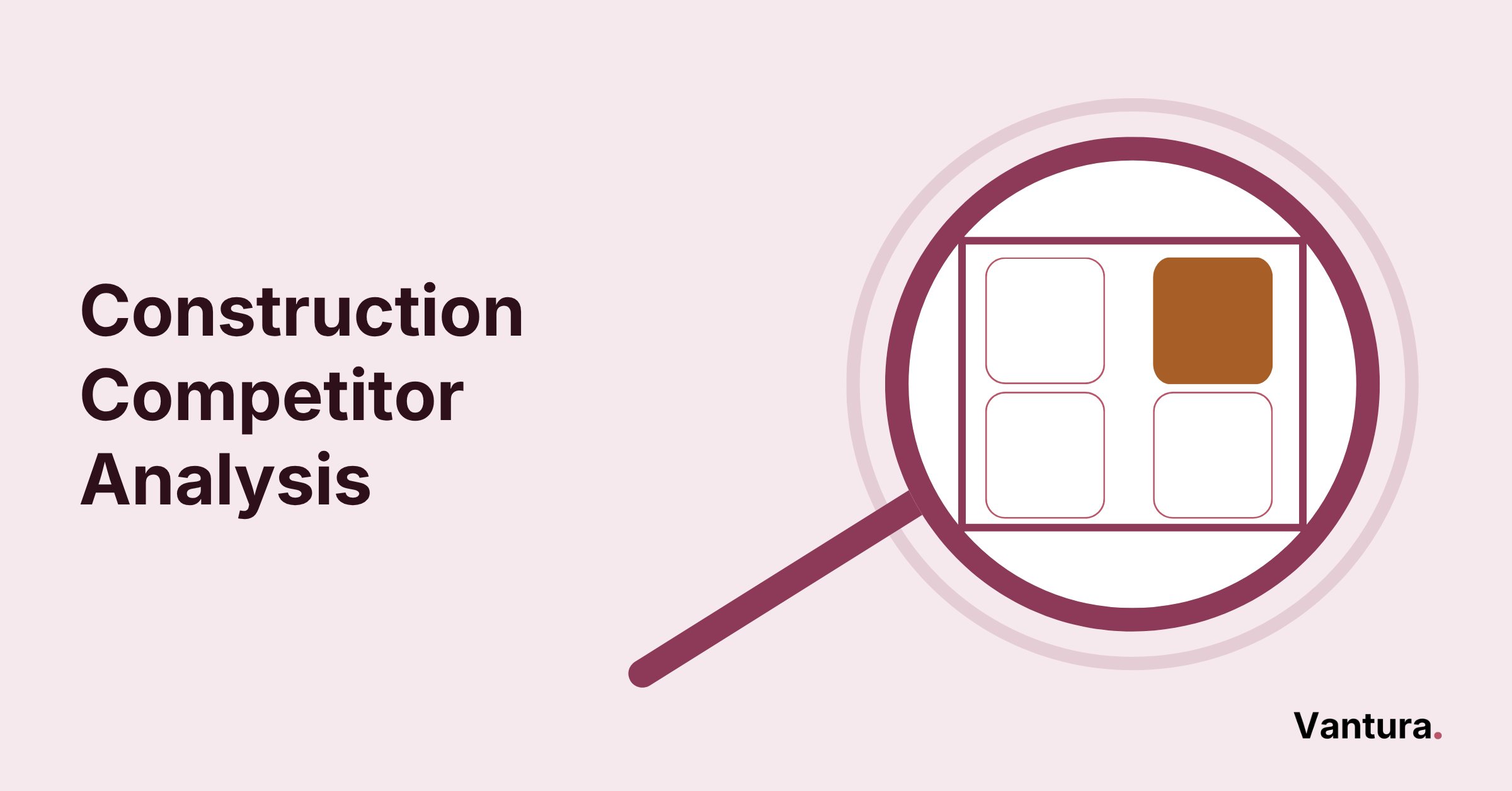 Construction competitor analysis featured image showing a magnifying glass examining a rival builder's floor plan