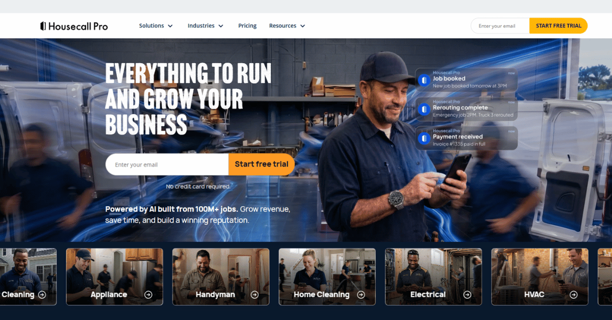 Housecall Pro product page showing its field service software with scheduling and customer communication features