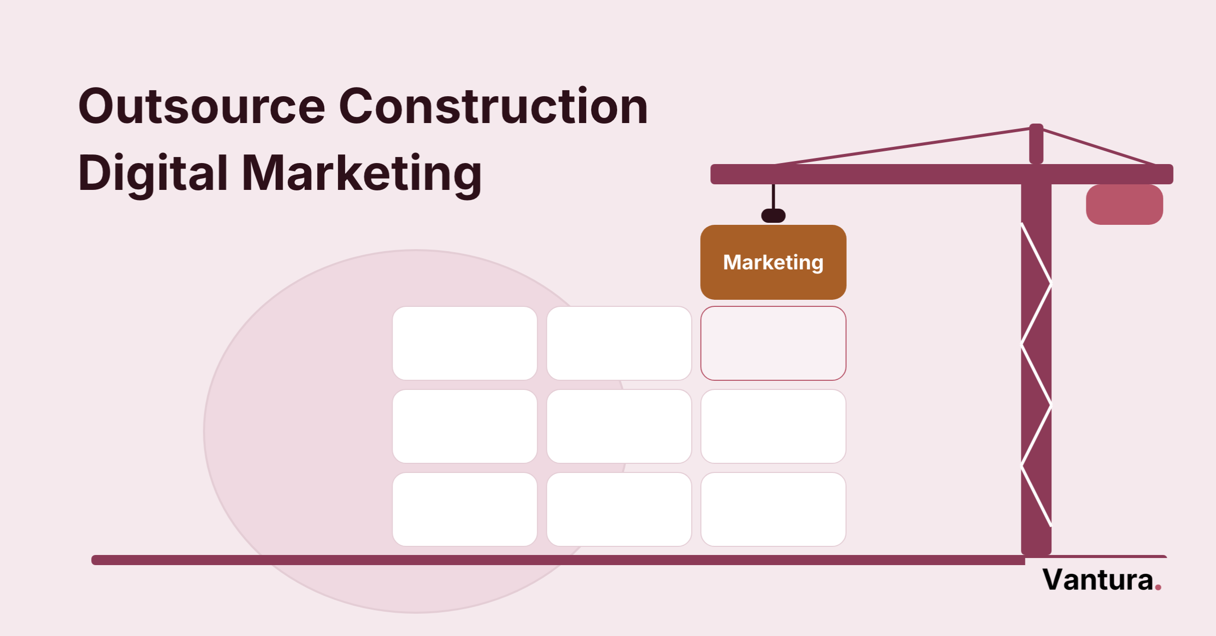 Tower crane lowering a marketing block into a part built wall for outsourced construction digital marketing