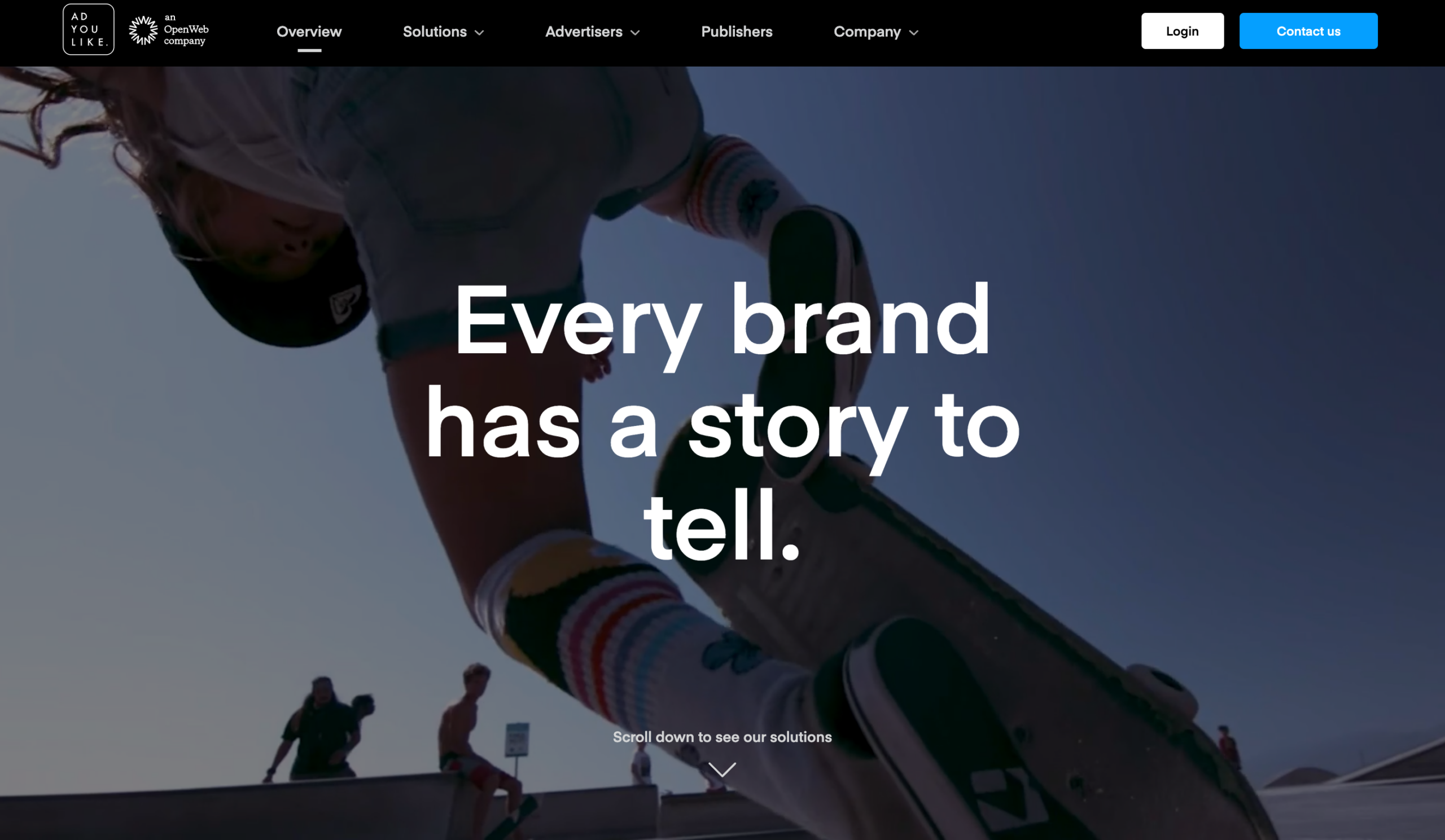 Adyoulike website header and hero introducing its native advertising platform for in feed branded content campaigns